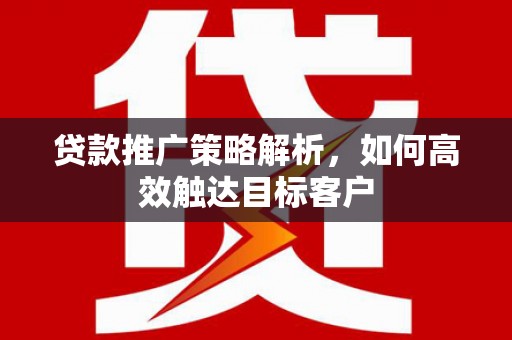 双牌贷款推广策略解析，如何高效触达目标客户